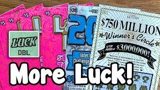 WINS!! $85 IN TICKETS! $750 Million Winner's Circle, 200X, Lady Luck  LOTTERY Scratch Offs