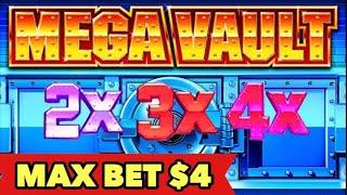 MEGA VAULT HUGE WINX2X3X4 $4 MAX BET BONUS | 5 FROGS | WINNING WOLF SLOTS