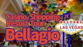 Bellagio Las Vegas Casino Floor, Slot Machine, Shopping and Hotel Run Down.  Full Virtual Visit!