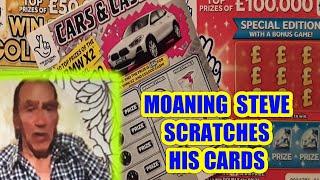SCRATCHCARDS   with   MOANING  STEVE ...£100,000 RED...WIN GOLD..& CARS AND CASH..