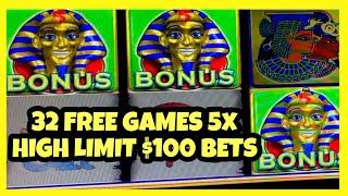 32 FREE GAMES 5X ON PHARAOHS FORTUNE/ VERY RARE TO GET THAT BONUS/ HIGH LIMIT MASSIVE JACKPOT