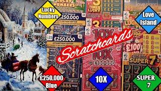 Scratchcards..10X cash..Love Island..£100 Loaded..Lucky Numbers..Super7.£250,000.Lucky Lines