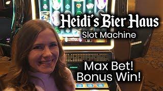Heidis Bier Haus Slot Machine! Max Bet! Free Spins and Wheel Bonus Win!