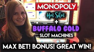 GREAT Win on FreePlay! Buffalo Gold and Monopoly Hot Shot Slot Machine BONUS!