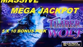 MASSIVE MEGA WIN JACKPOT!! (5 x10) HAND PAYTimber Wolf Deluxe Slot machine$1.50 bet x 1325