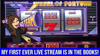 MY FIRST EVER LIVE STREAM FROM COMSO!  WHAT A BLAST! WHEEL OF FORTUNE $100 HANDPAY JACKPOT!