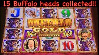 JACKPOT HANDPAY ON BUFFALO GOLD IN LAS VEGAS! ALL 15 GOLD BUFFALO HEADS FOUND!!