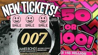 **NEW TICKETS!**  10X 007 + 5X $50 OR $100!  $100 TX Lottery Scratch Offs