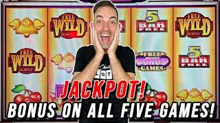 Lucky BONUS on ALL FIVE Games  Quick Hit & Cash Out!