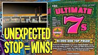 UNEXPECTED STOP = WINS!  3X $20 ULTIMATE 7's  $180 TEXAS LOTTERY Scratch Offs