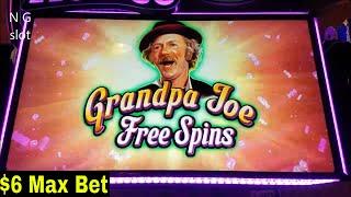 World of Wonka Slot Machine GRANDPA JOE Bonus Win and Oompa Loompa Bonuses Max Bet !! NICE GAME