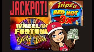 $50 Bet High Limit Wheel of Fortune Gold Spin Slot Machine JACKPOT! Triple Red Hot Sevens, Live Play