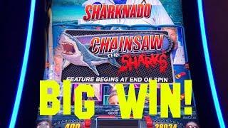 Sharknado live play max bet with BIG WIN Chainsaw the Sharks Bonus Feature Slot Machine