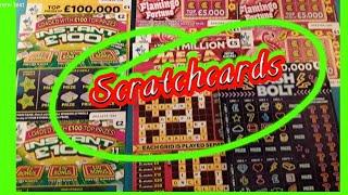 Scratchcards ..MILLIONAIRE  CASHWORD..Cash Bolt..FLAMINGO..£100,000 Yellow.. mmmmmmMMM..says