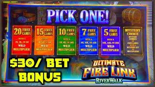 HIGH LIMIT Ultimate Fire Link River Walk  $30 Bonus Round Slot Machine Casino