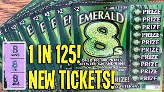 50X NEW TICKETS!!  LOTS OF WINS! 25X Emerald 8s + 25X Match 2 Win!  TX Lottery Scratch Offs