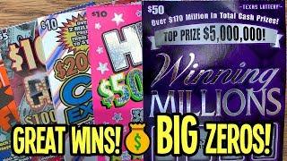 Great WINS! BIG ZEROS!  $50 Winning Millions, Hit $500,000  TEXAS LOTTERY Scratch Off Tickets