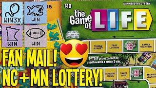 FIXIN FAMILY FAN MAIL  BEAUTIFUL WIN! 2X $10 The Game of Life  NC + MN Lottery Scratch Offs