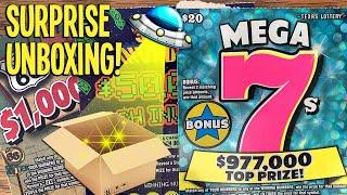 WINS! + SURPRISE UNBOXING!!  $20 Mega 7s  Space Invaders  Texas Lottery Scratch Off Tickets