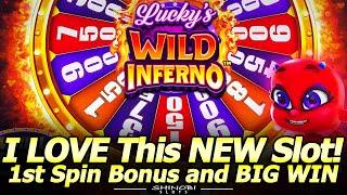 I LOVE This NEW Slot! 1st Spin Bonus and BIG WINs in Lucky's Wild Inferno Slot at Palms in Vegas!