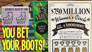 YOU BET YOUR BOOTS! 2X $30 Winner's Circle  $170 TEXAS LOTTERY Scratch Offs