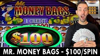 $1,000 at $100 a SPIN on Mr Money Bags  RED SCREEN Slot Machine