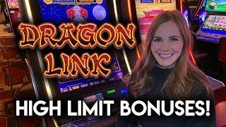 High Limit Dragon Link! Autumn Moon and Happy And Prosperous Slot Machines! BONUSES!!