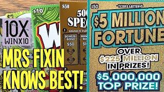 MRS FIXIN KNOWS BEST! 2 10X Wins + Lucky #01 Comes Through  $150 TX LOTTERY Scratch Offs