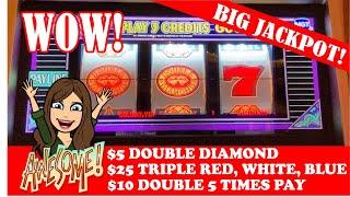 $50 BETS Triple Red White Blue  DOUBLE DIAMONDDbl 5 Times Pay Slot Machines  BIG JACKPOT!