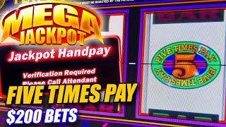 BETTING $200 a SPIN TO HIT THIS INSANE JACKPOT ON 5 TIMES PAY  HIGH LIMIT  SHOCKING HANDPAY