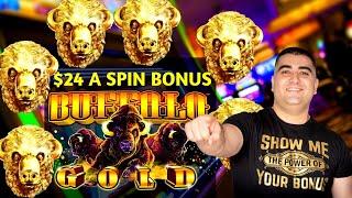 High Limit Buffalo Gold Slot Machine $24 Bet Bonus | Live Slot Play At Casino | SE-3 | EP-1