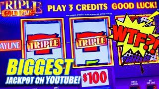 I CAN'T BELIEVE IT BUT I HIT THE BIGGEST JACKPOT ON YOUTUBE ON TRIPLE GOLD BARS CLASSIC SLOT MACHINE