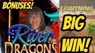 BIG WIN-Lightning Link Gold Sahara and River Dragons Bonuses.