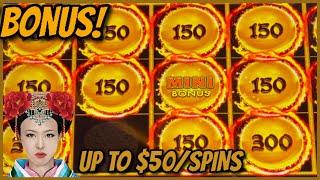 HIGH LIMIT SESSION UP TO $50 Spins on Dragon Link Autumn Moon  $15 Bonus Round Slot Machine Casino