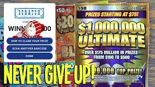 NEVER GIVE UP!  2X $50 TICKETS  $200 TEXAS LOTTERY Scratch Offs