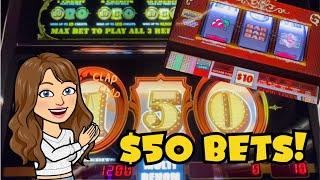 $50 Gold Standard Cash Machine! Double Top Dollar Triple Double Red Hot Strike! Gambling in Vegas!