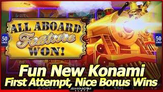 All Aboard! Slot - New Konami Dynamite Dash and Piggy Pennies, First Attempt, Big Win Bonus