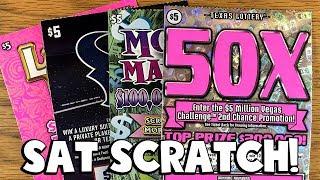 SAT SCRATCH! All $5's 50X, Money Madness, Houston Texans...  TEXAS LOTTERY Scratch Off Tickets