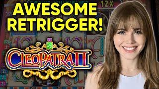 AWESOME Re-Trigger! Nice BONUS Win! Cleopatra 2 Slot Machine!