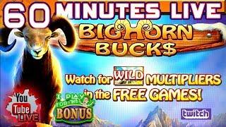 LET'S CHECK OUT THIS IGT BUFFALO CLONE  BIG HORN BUCKS  60 MINUTES LIVE