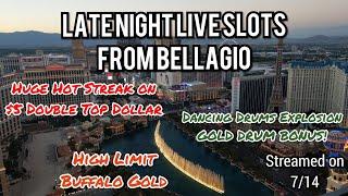 Live @ Bellagio - Big Wins on Dancing Drums Explosion + Double Top Dollar + $18 Buffalo Gold Bonus!