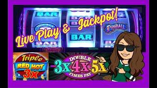 Old School Triple Red Hot 7s, 3x4x5x, Pinball and Triple Strike Slot Machines, Handpay Jackpot!