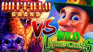 HUGE WINNINGS!!  WHO DID IT BETTER? BUFFALO GRAND VS. WILD LEPRE'COINS Slot Machine (ARISTOCRAT)