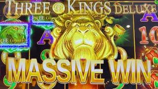 THREE KINGS DELUXE  MAX BET  OVER 70 FREE GAMES AT MAX BET!  MASSIVE WIN AT THE CASINO