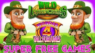 SUPER FREE GAMES X2  WILD LEPRE'COINS | WONDER 4 TALL FORTUNES SLOT MACHINE | Slot Traveler