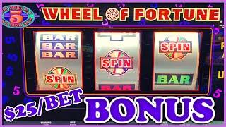 HIGH LIMIT WHEEL OF FORTUNE $25 SPINS ONLY MAX BET Bonus Round 3 Reel Slot Machine Casino