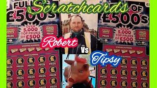 ScratchcardsRobert Vs Tipsy£22,00 worth..Dough/money..B-Lucky..Full £500s.Match 3 Tripler