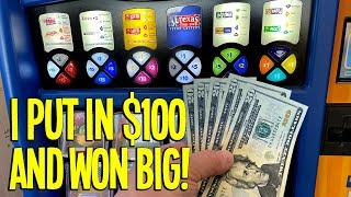 $100 LOTTERY Vending Machine Challenge = BIG WIN  Fixin To Scratch