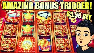 AMAZING BONUS TRIGGER BIG WIN!! $5.58 BET GOLD DRUM & FU DOGS! DANCING DRUMS EXPLOSION Slot Machine