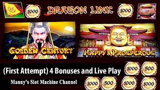 (First Attempt) Dragon Link Golden Century and Happy & Prosperous by Aristocrat 4 Bonuses, Live Play